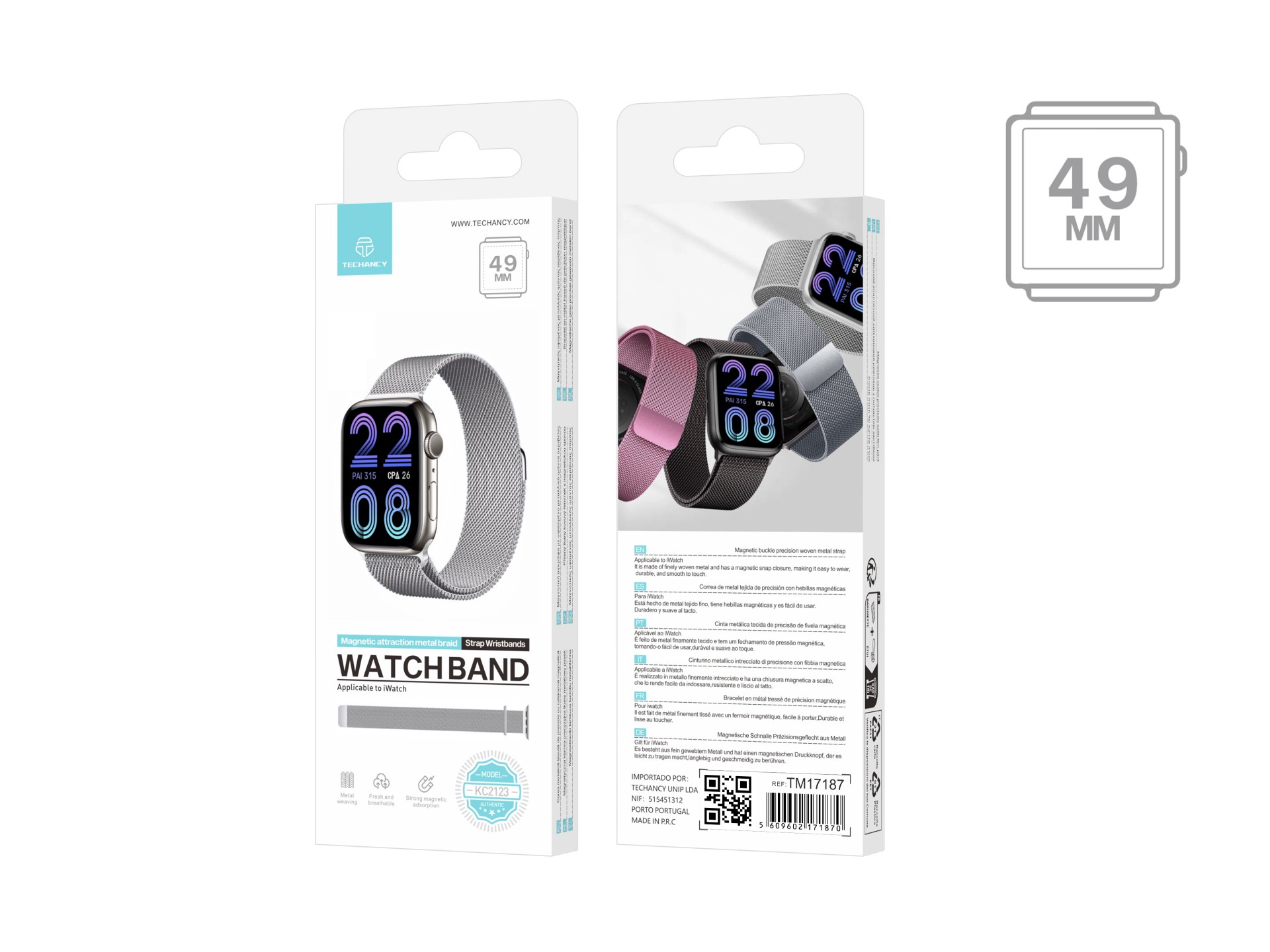 Techancy Silver Magnetic Metal Band KC2123, Replacement Band, Compatible with Apple Watch Series: 49