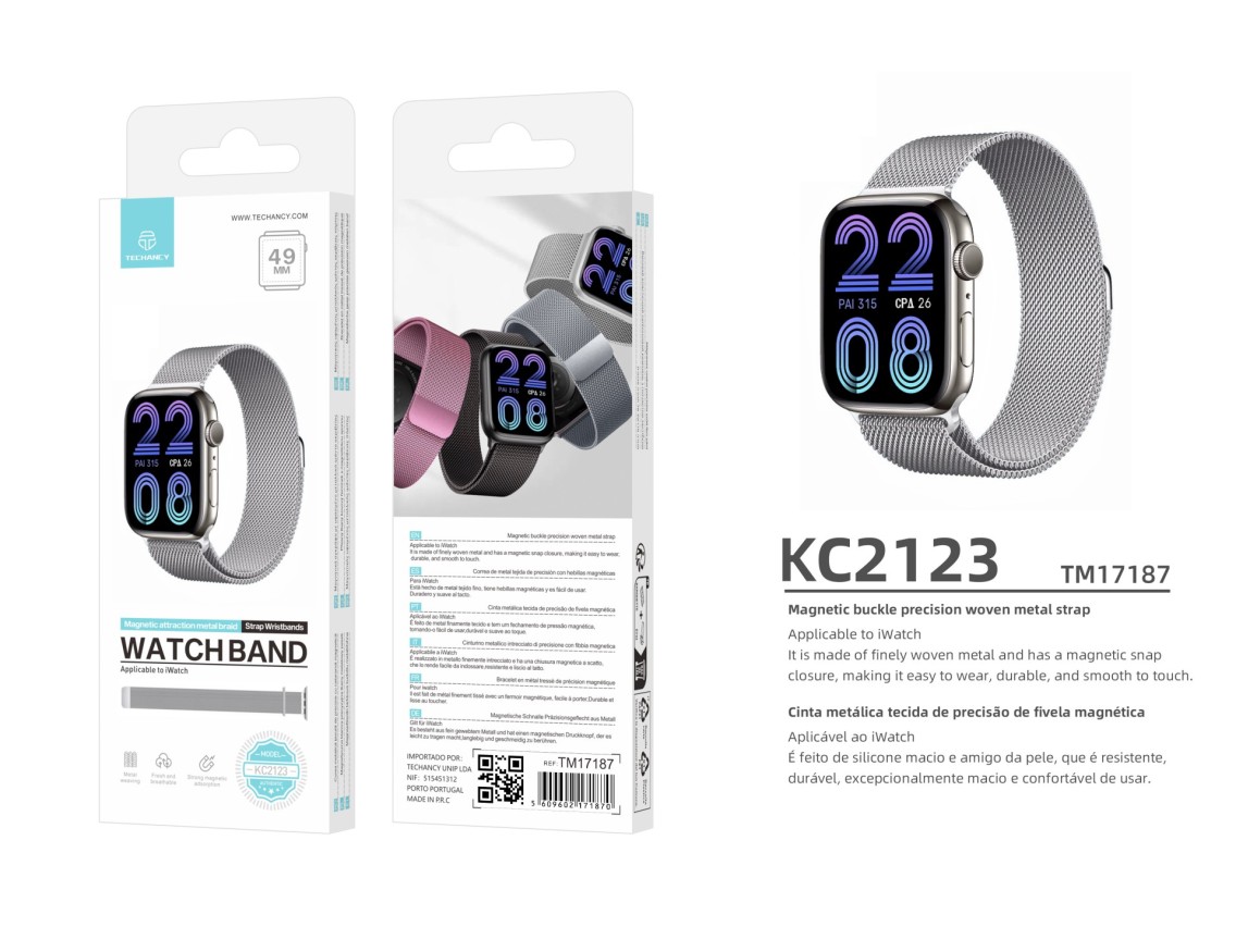 Techancy Faixa Met�lica Magn�tica Prata KC2123, Faixa De Substitui��o, Compat�vel Com Apple Watch Se