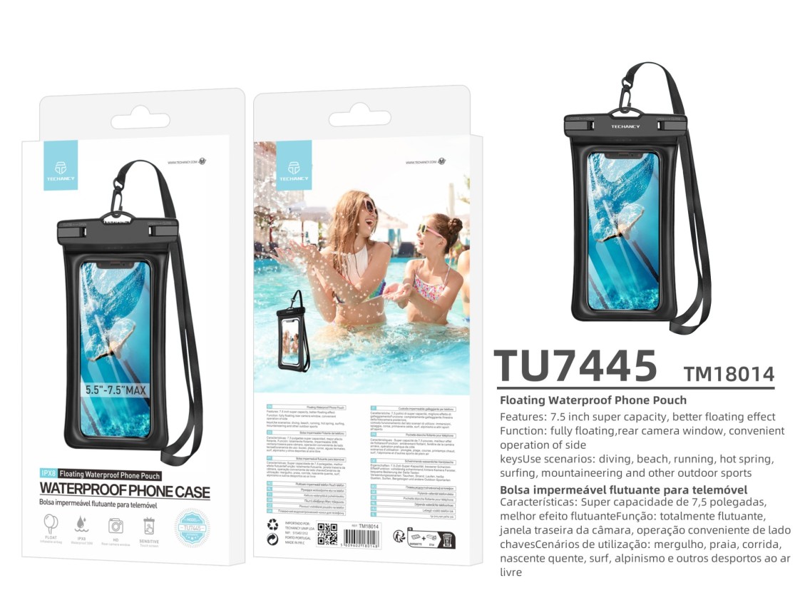Techancy Bolsa Para Telemóvel À Prova De Água TU7445, 5,5-7,5 Polegadas À Prova De Água, Bolsa De Ar