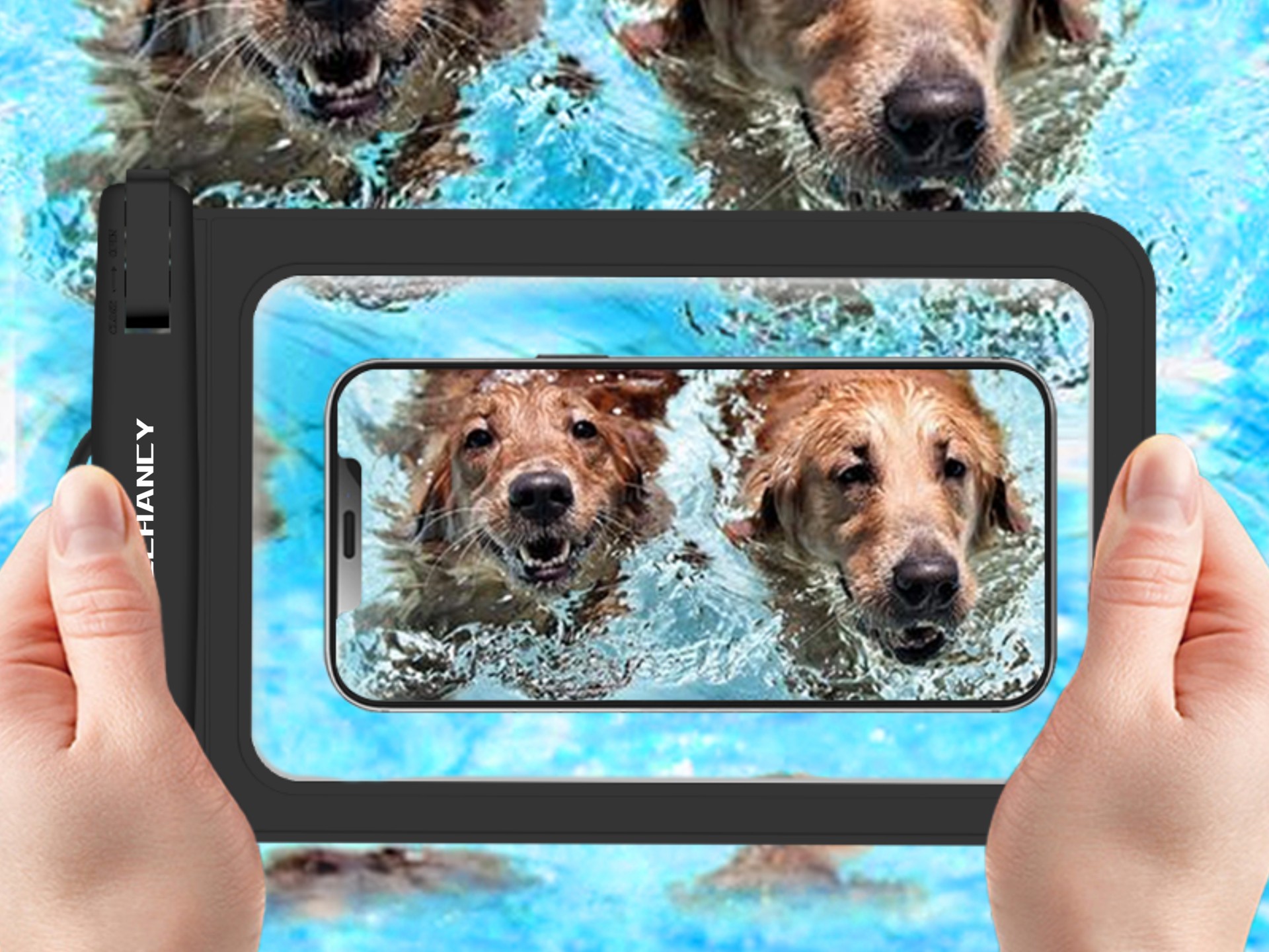 Techancy Bolsa Para Telemóvel À Prova De Água TU7446, 7,2 Pol. Profundamente À Prova De Água, Preto