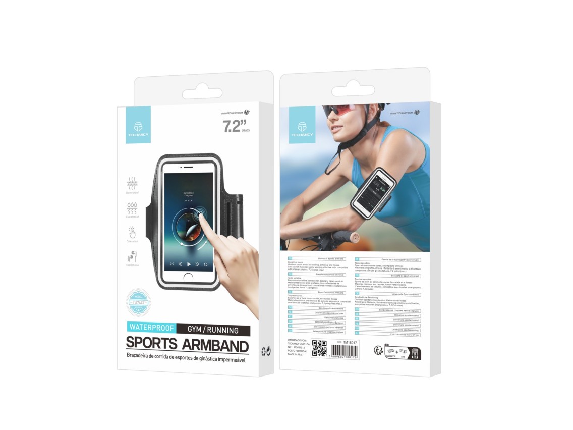 Techancy Bolsa De Braço Desportiva TU7447, Telemóvel De 7,2', Ecrã Tátil Transparente, Aviso Refleto