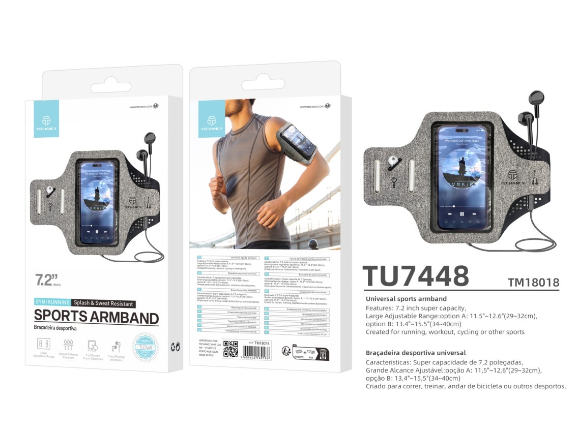 Techancy Bolsa De Bra�o Desportiva TU7448, Compat�vel Com Telem�veis De 7,2', Ecr� T�til Transparent