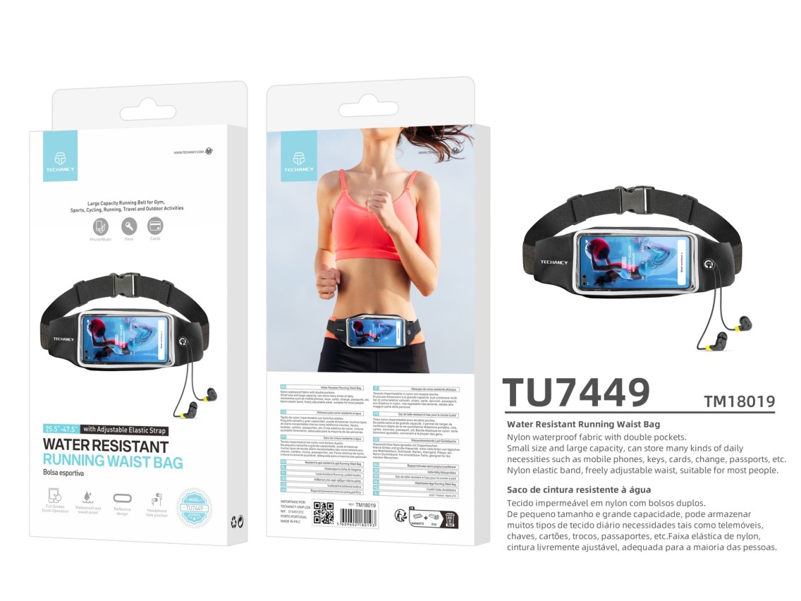Techancy Sports Waist Pack, TU7449, Cintura El�stica Ajust�vel. Grande Capacidade Para Telem�vel, Ch