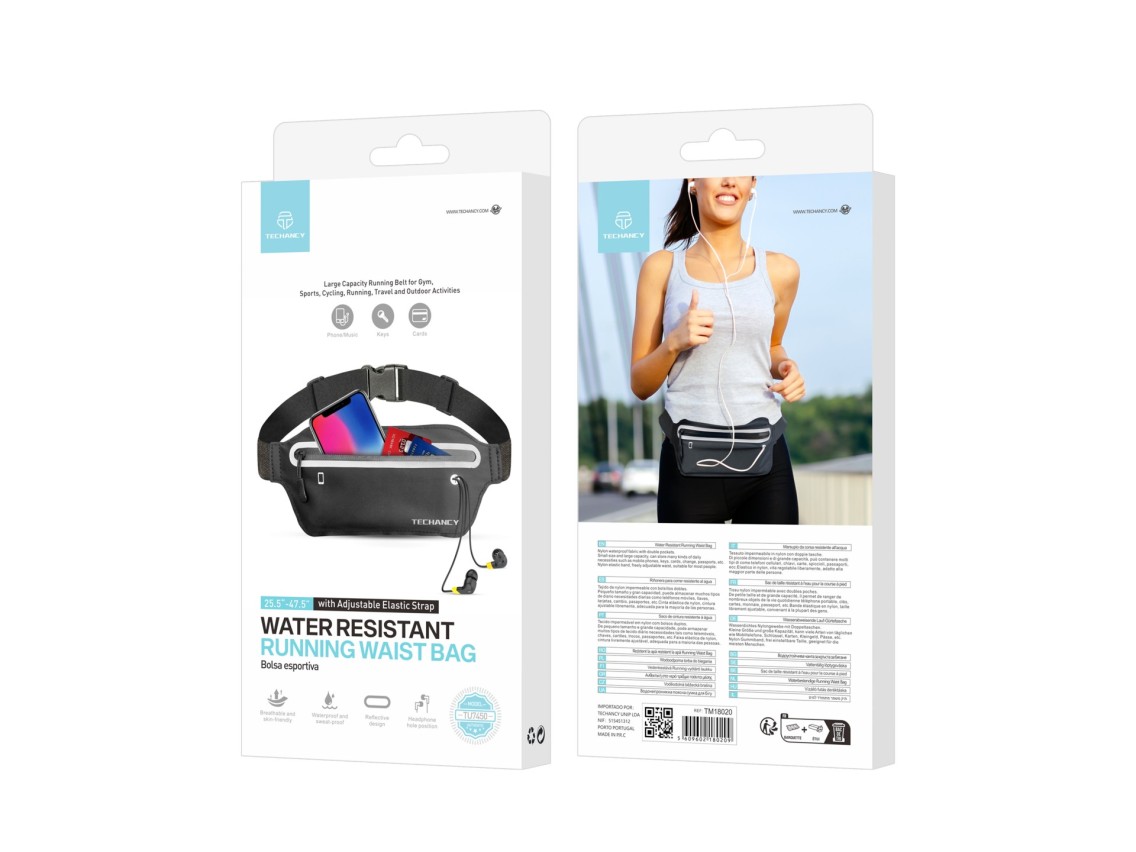 Techancy Sports Waist Pack TU7450, Adjustable Elastic Waistband, Large Capacity Phone Pouch, Black
