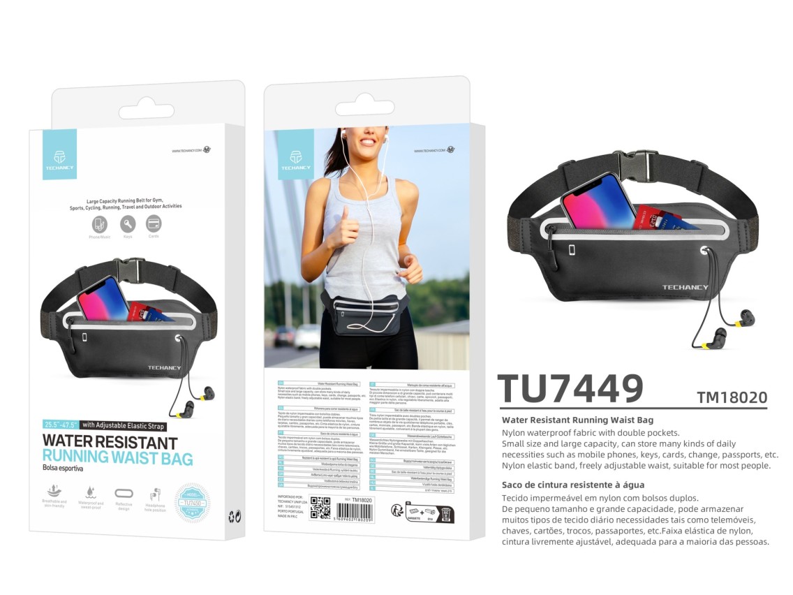 Techancy Sports Waist Pack TU7450, Adjustable Elastic Waistband, Large Capacity Phone Pouch, Black