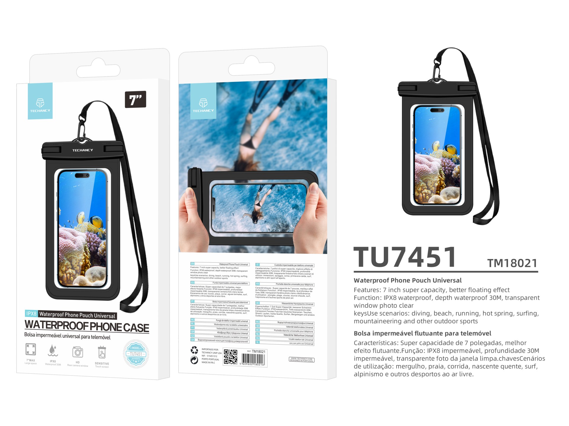 Techancy Bolsa Para Telemóvel À Prova De Água De 7,0 Polegadas Da, TU7451 À Prova De Água Ipx8, Foto