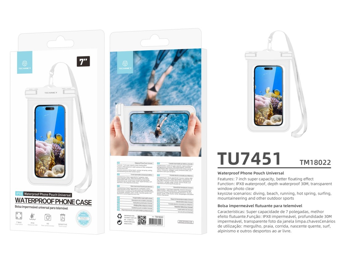 Techancy Bolsa Para Telemóvel À Prova De Água De 7,0 Polegadas Da TU7451 À Prova De Água Ipx8, Fotos