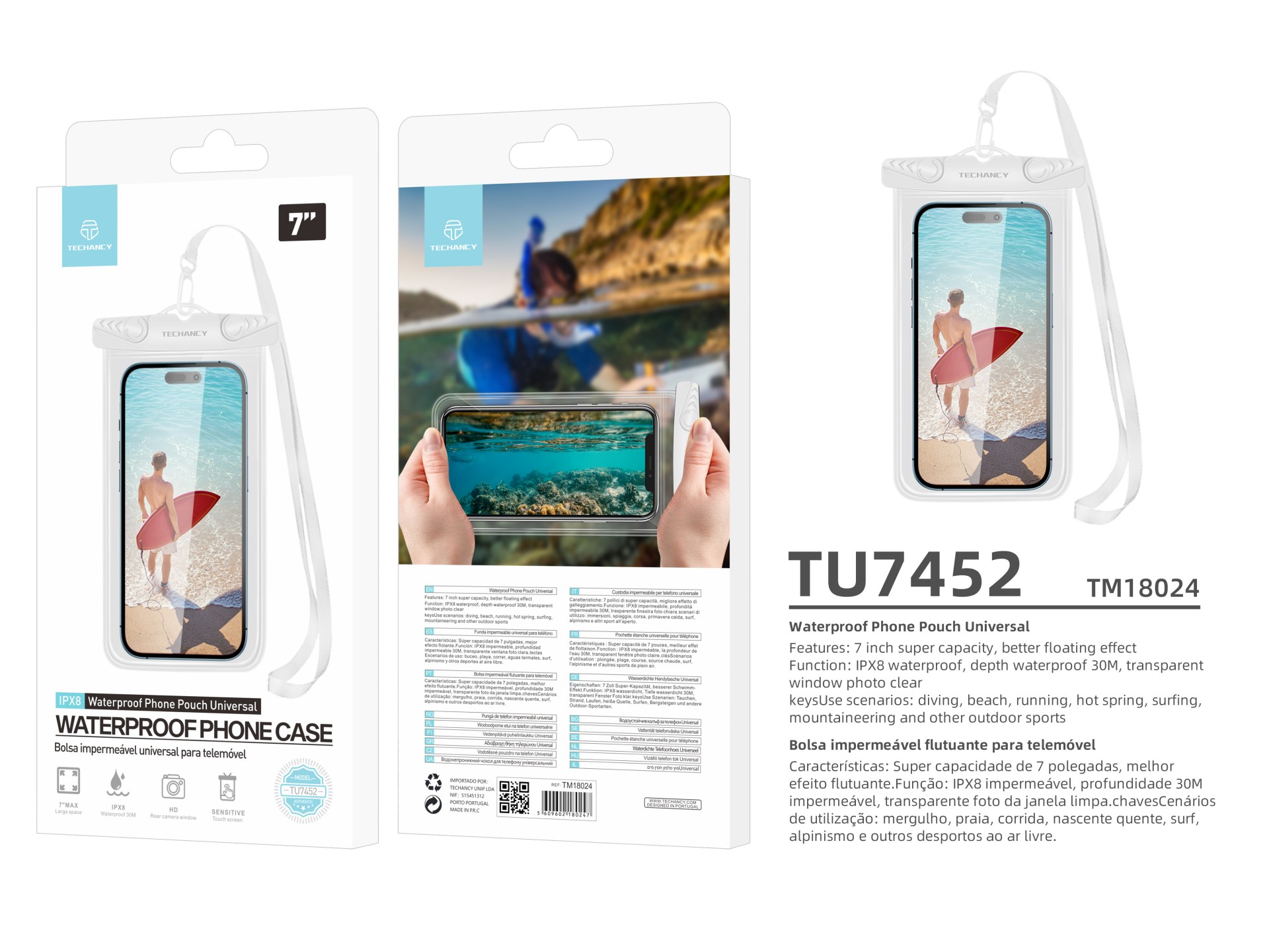 Techancy Bolsa Para Telemóvel À Prova De Água De 7,0 Polegadas Da TU7451 À Prova De Água Ipx8, Fotos