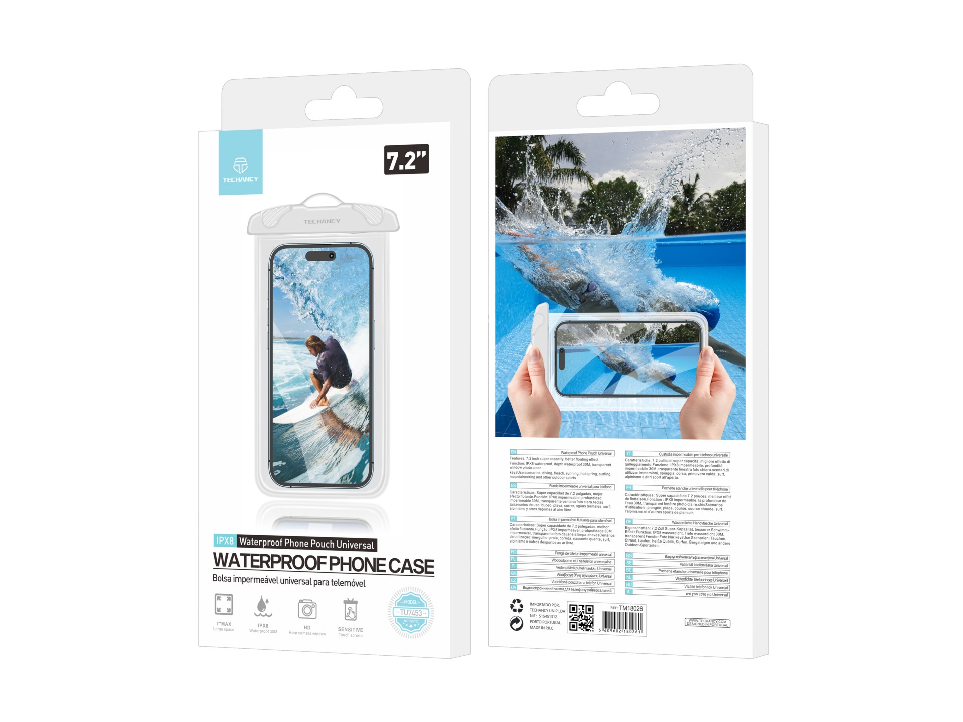 Techancy Capa De Telemóvel À Prova De Água Branca TU7453. Capacidade Extra Grande De 7,2 Polegadas,