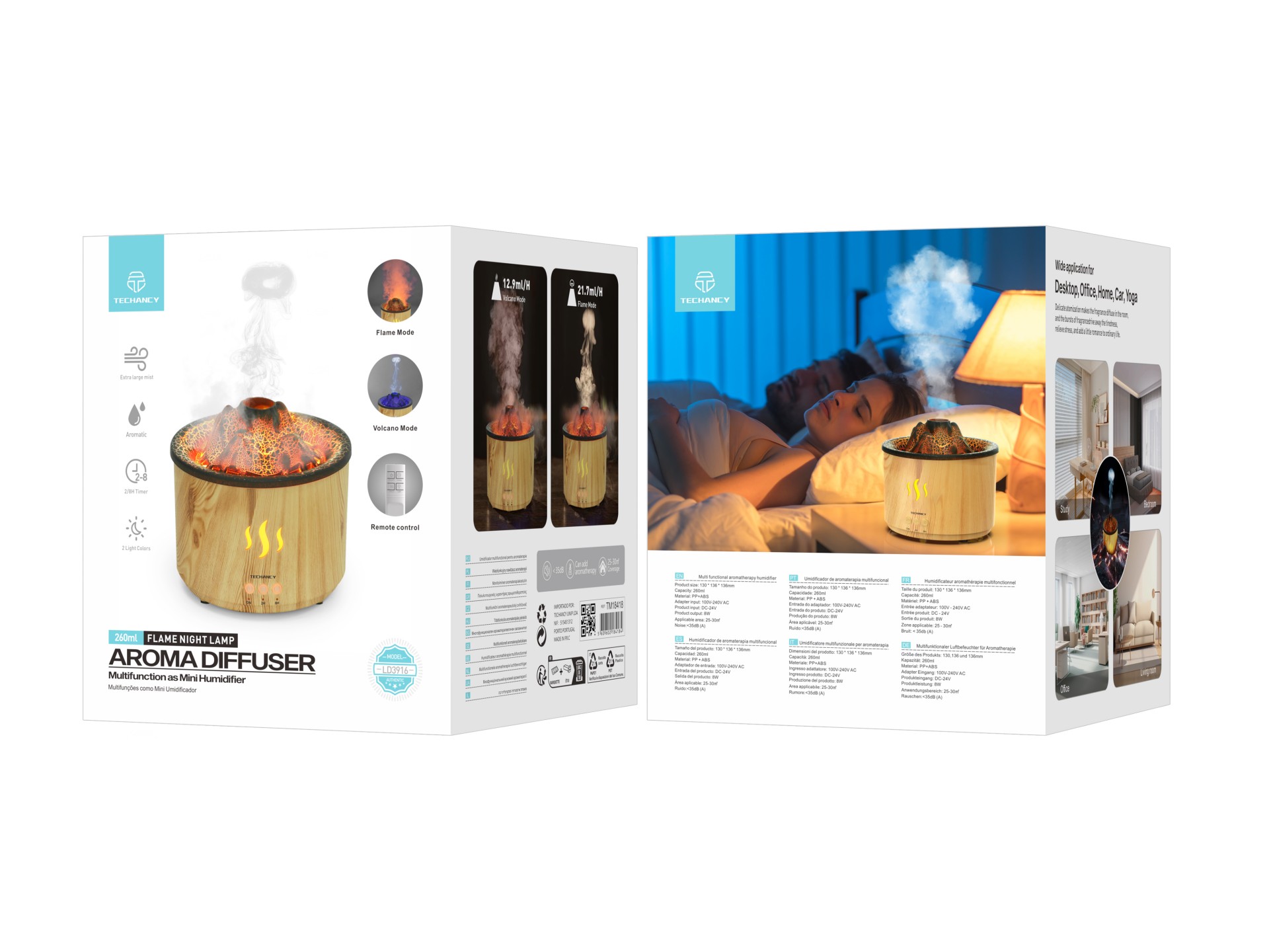 Techancy Aroma Humidifier with Remote Control LD3916, Faux Wood Texture Design for Living Room/Bedro