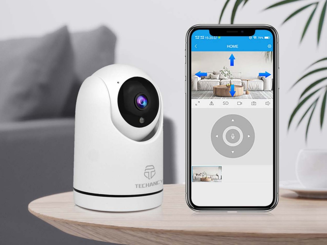 Techancy Câmara De Vigilância Sem Fios Branca SH042, 360° Interior, Visão Nocturna Hd 1080p, Áudio B