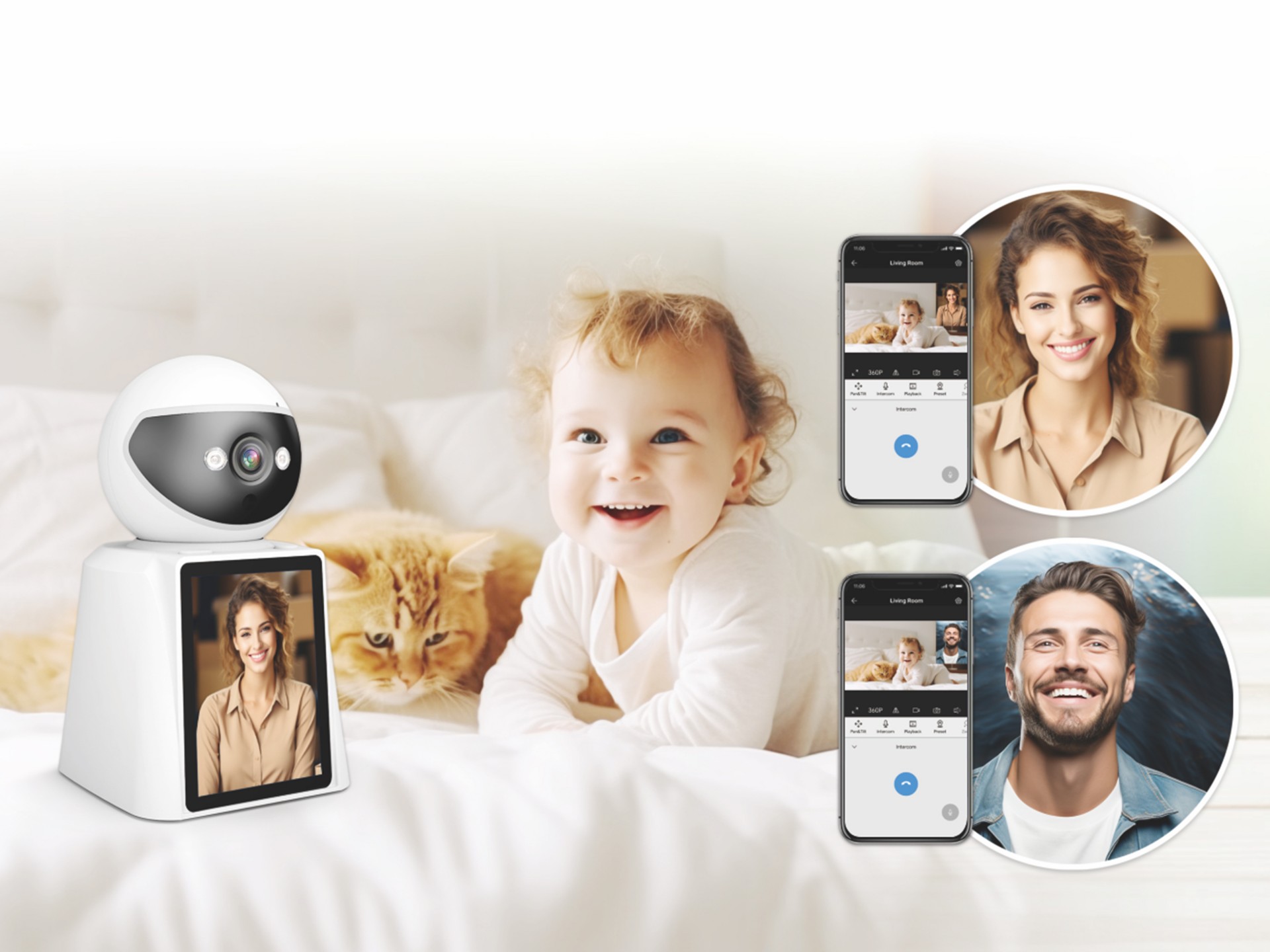 Techancy SH043 Smart Camera with Screen, 1080P, 360 Rotation, Night Vision, Two-Way Voice and Video