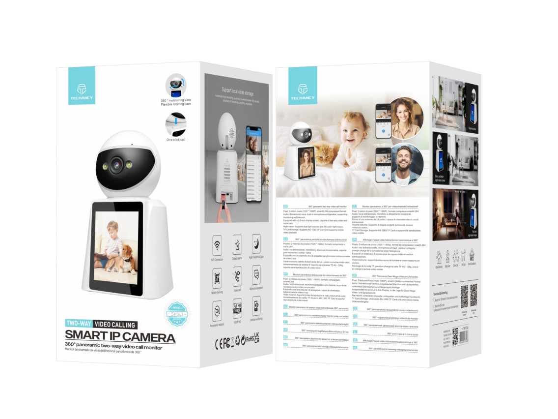 Techancy SH043 Smart Camera with Screen, 1080P, 360 Rotation, Night Vision, Two-Way Voice and Video