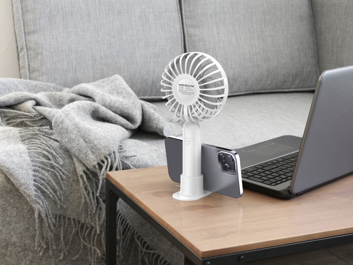 Techancy Ventoinha Portátil De Mão Branca KL7300, Ajustável A 3 Velocidades, Com Suporte Para Utiliz