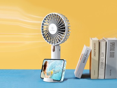 Ventilador portátil Techancy KL7304 blanco, ajustable a 3 velocidades, con soporte para escrito