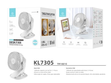 Ventilador con clip Techancy KL7305 blanco para usar en el escritorio y el automóvil, bater