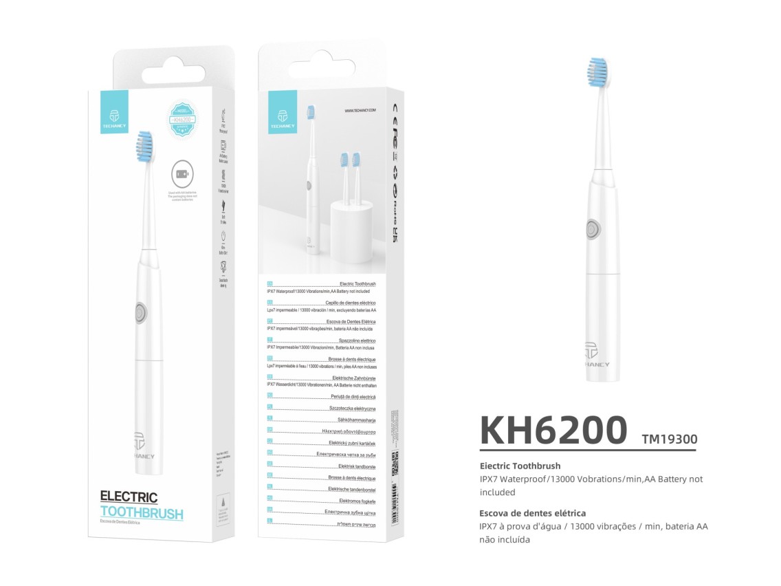 Techancy Escova De Dentes Eléctrica Branca KH6200, Limpa Dentes Com Vibração, Cabeça De Escova Subst