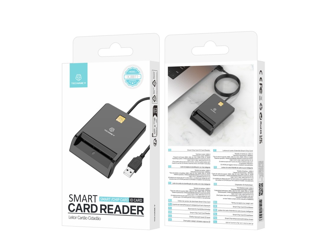 Techancy Smart Chip Reader KJ8811, USB2.0, 480Mbps, Compatible with a Wide Range of Cards and System