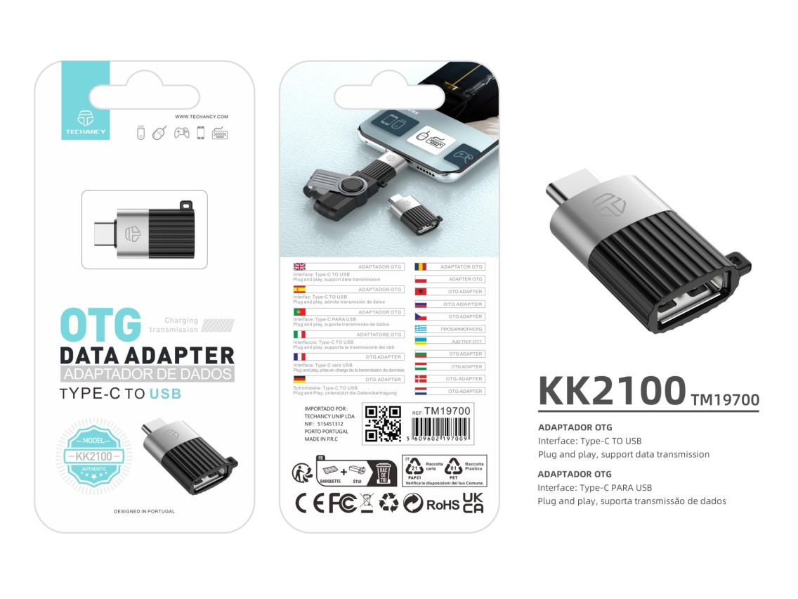 Adaptador OTG Techancy KK2100, Tipo C a USB 3.0, compatible con carga y transferencia de datos, comp