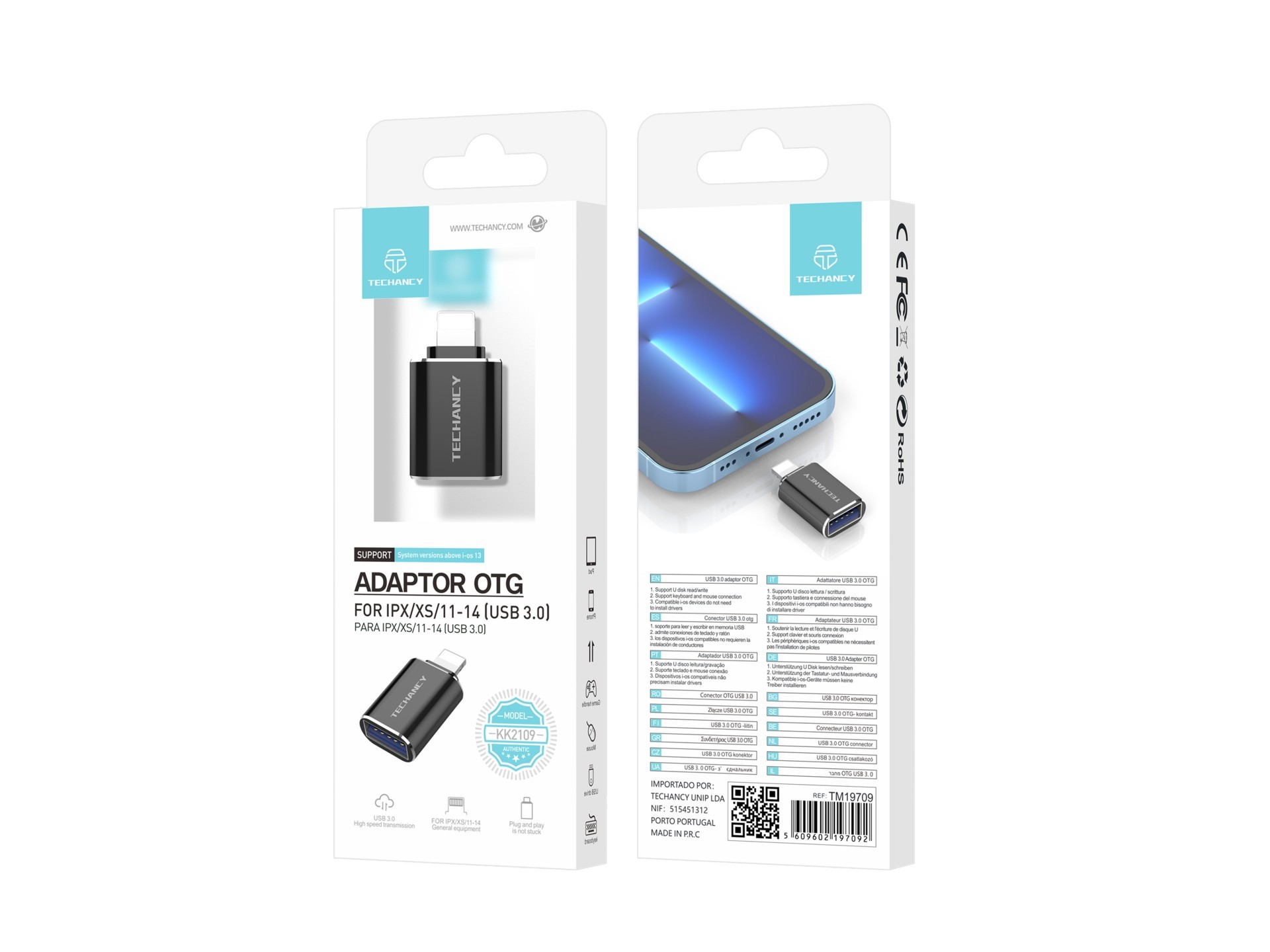 Techancy Black USB 3.0 OTG Adapter KK2109, Supports USB Flash Drive Read/Write, Keyboard and Mouse C