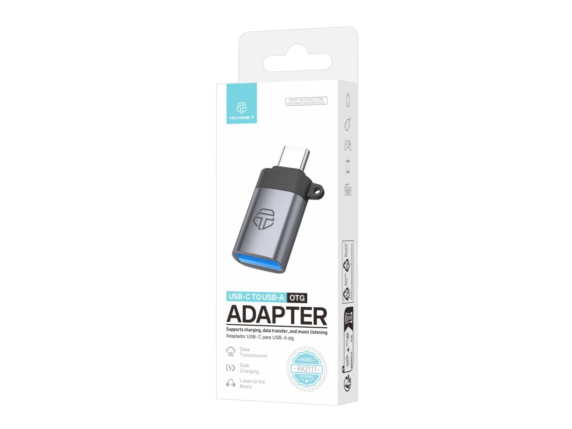 Techancy Adaptador USB-C para USB-A OTG KK2111, Alta Velocidade de Transferência, Carregamento Segu