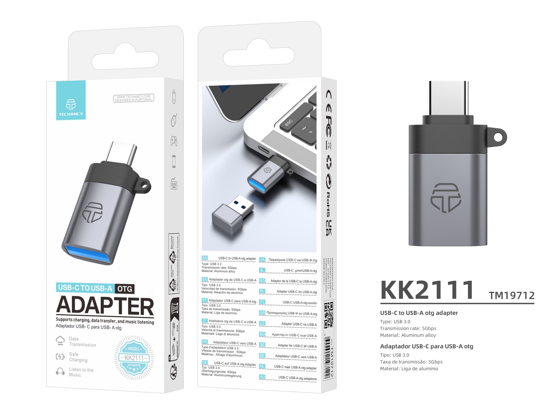 Adaptador OTG USB-C a USB-A Techancy KK2111: alta velocidad de transferencia, carga segura y alta co