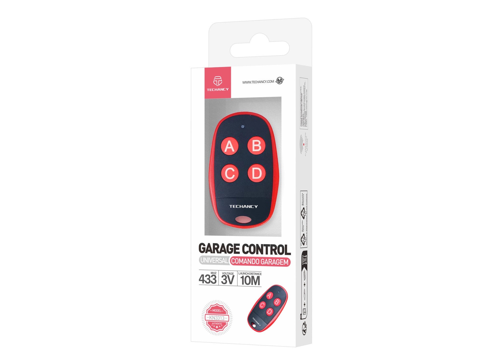 Control remoto universal para puerta de garaje Techancy KN3313 de 433 MHz, compatible con puertas de