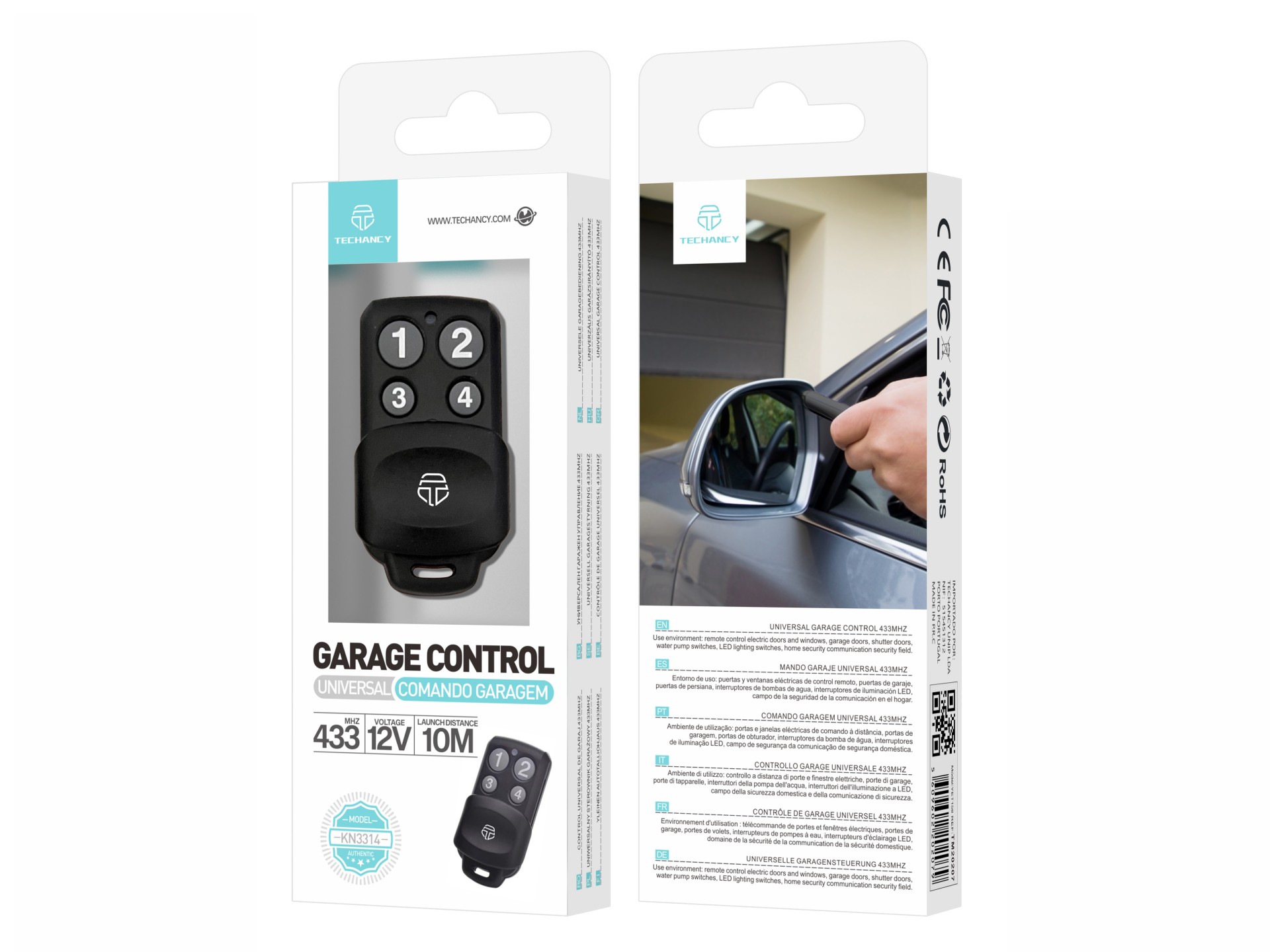 Techancy Universal Remote Control KN3314, 433mhz, For Windows, Doors, Garage Doors, Etc. Easy To Use