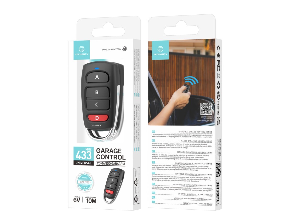 Techancy Universal Remote Control KN3316, 433mhz, For Windows, Doors, Garage Doors, Etc., Easy To Us