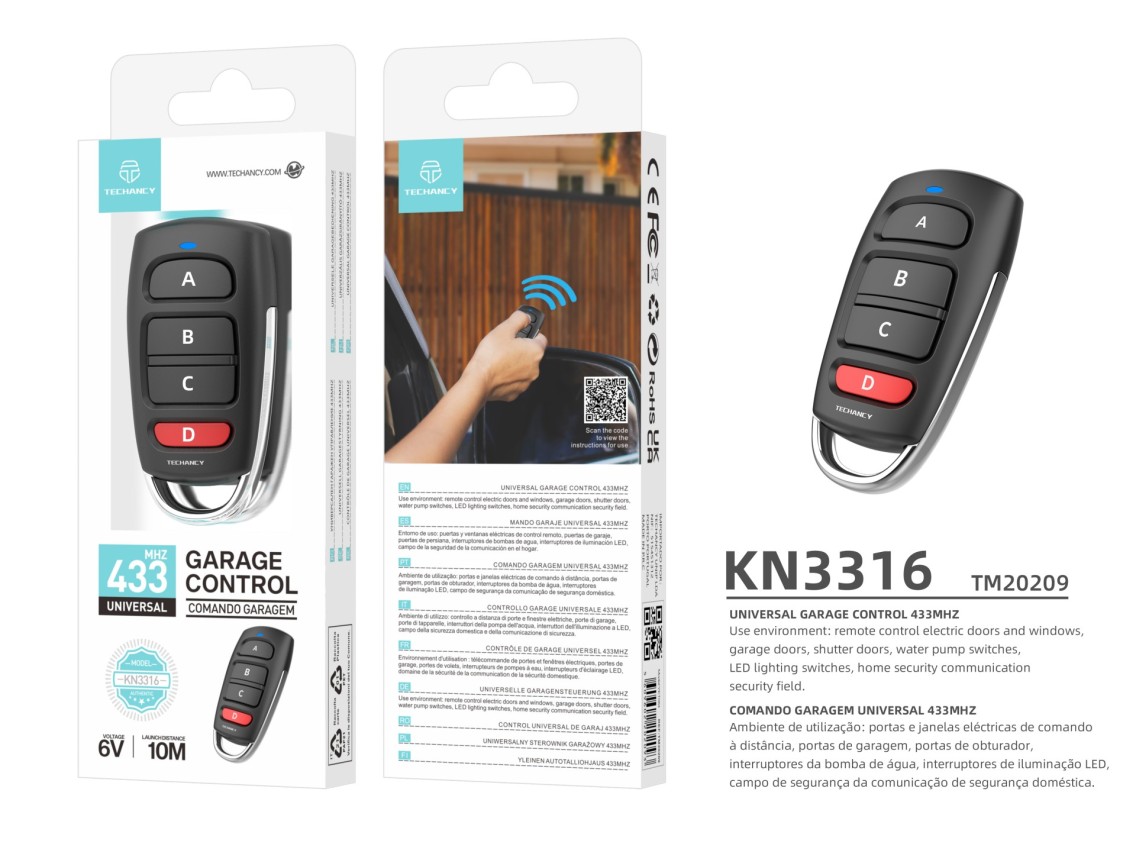 Techancy Universal Remote Control KN3316, 433mhz, For Windows, Doors, Garage Doors, Etc., Easy To Us