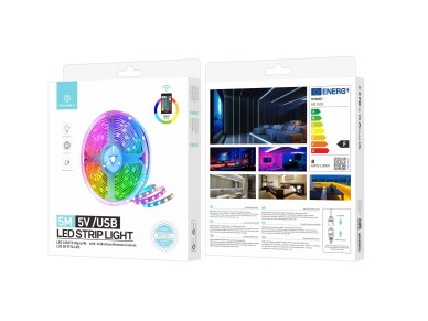 Techancy KR1501 5m LED Strip Light, 5V/USB Power Supply with Wireless Control, RGB Multicolor Effect
