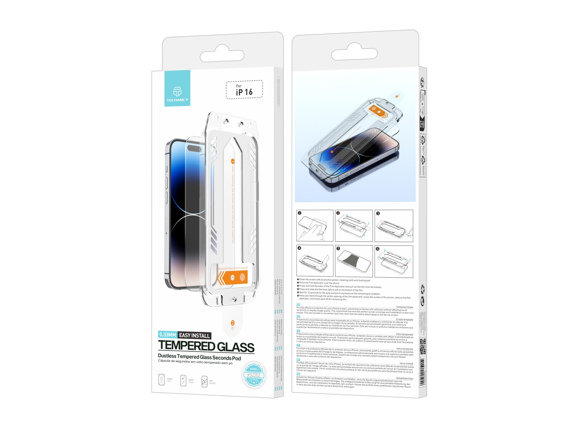 Protector de pantalla de vidrio templado Techancy KS2202, compatible con iPhone 16, incluye caja de
