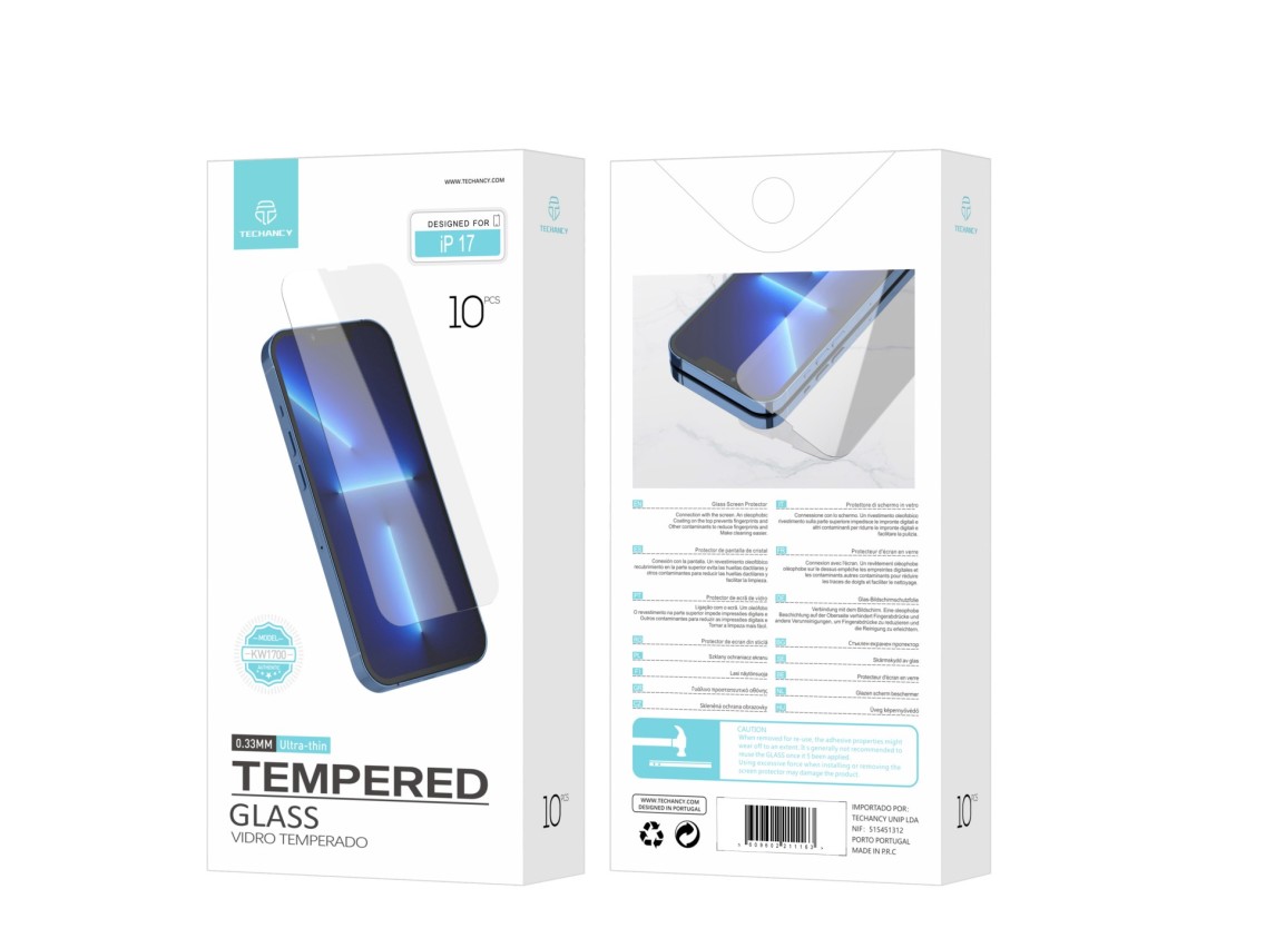 Techancy Tempered Glass Screen Protector for iPhone 17 KW1700, 0.33MM Ultra Thin, Anti-Fingerprint,