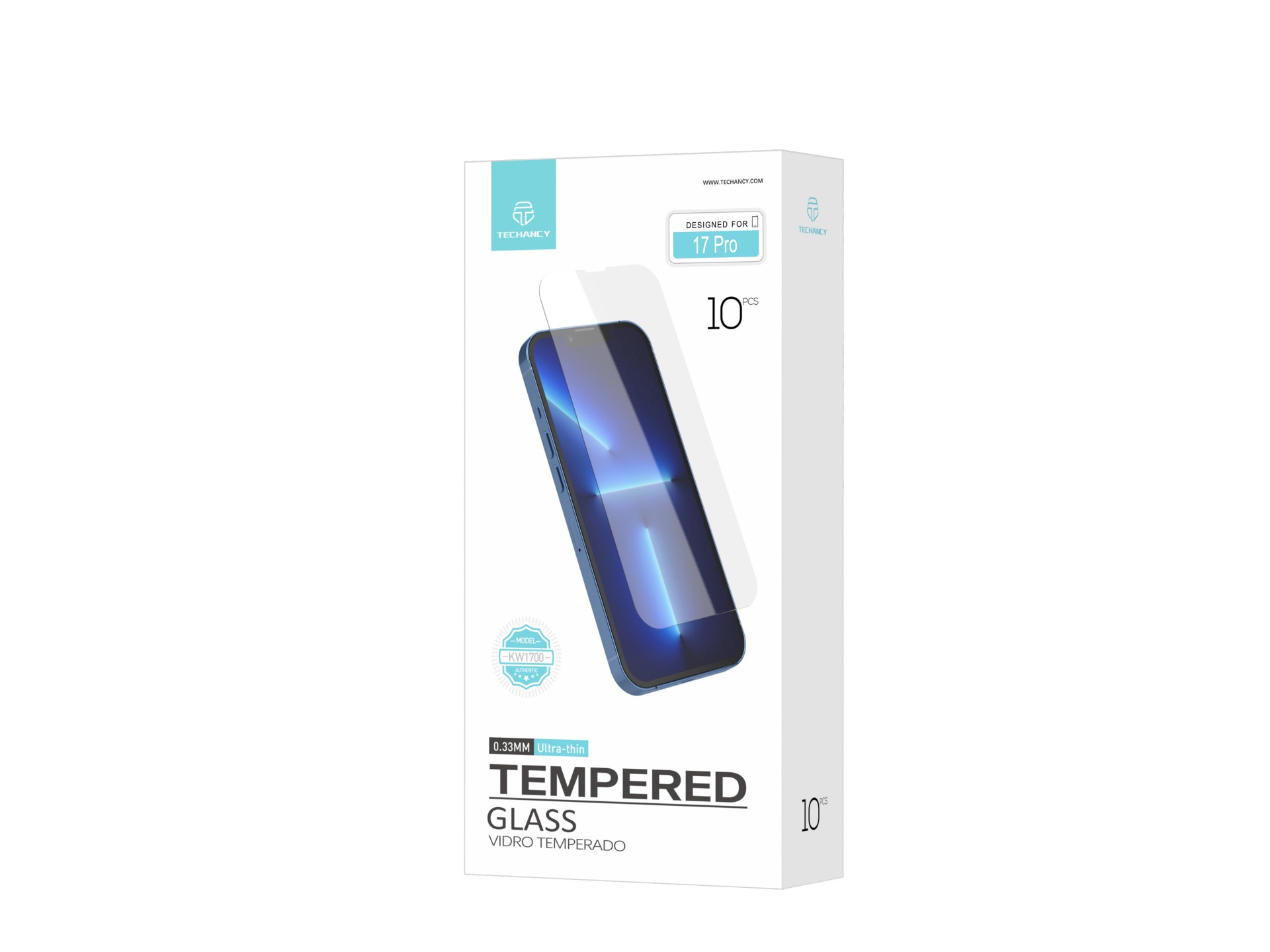 Protector de pantalla de vidrio templado Techancy para iPhone 17 Pro KW1700, 0,33 mm, ultrafino, ant