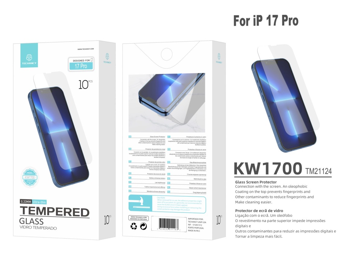 Techancy Tempered Glass Screen Protector for iPhone 17 Pro KW1700, 0.33MM Ultra Thin, Anti-Fingerpri