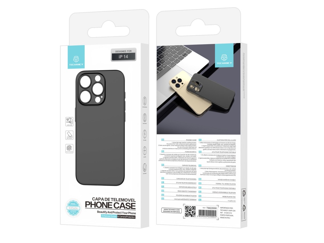 Techancy Capa Para Telemóvel Ultra Fina Preta KX5604, Compatível Com O Telemóvel Iphone 14, Material