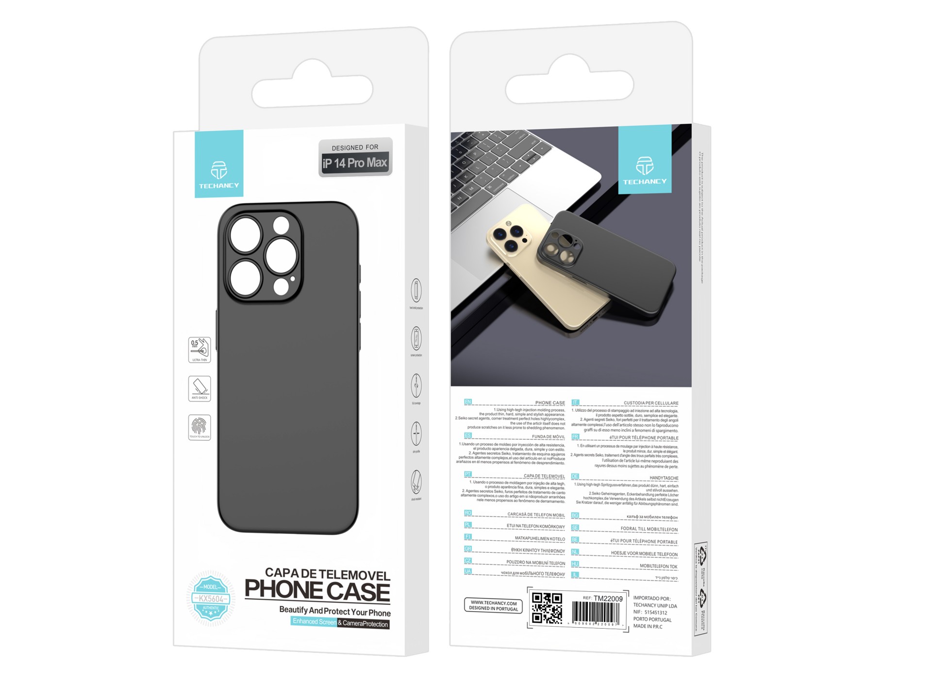 Techancy Ultra Thin Black Cell Phone Case KX5604, Compatible with Iphone 14 Pro Max Cell Phone, 0.5m
