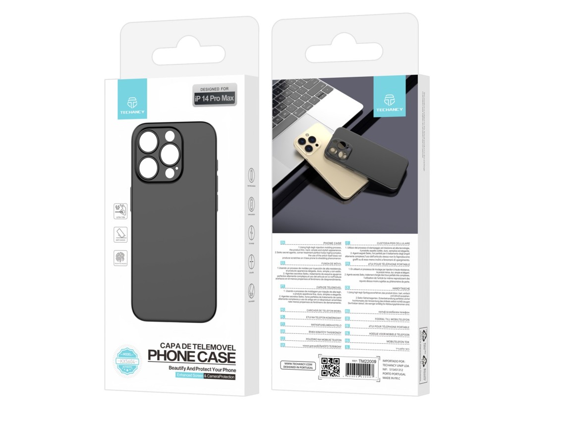 Techancy Ultra Thin Black Cell Phone Case KX5604, Compatible with Iphone 14 Pro Max Cell Phone, 0.5m
