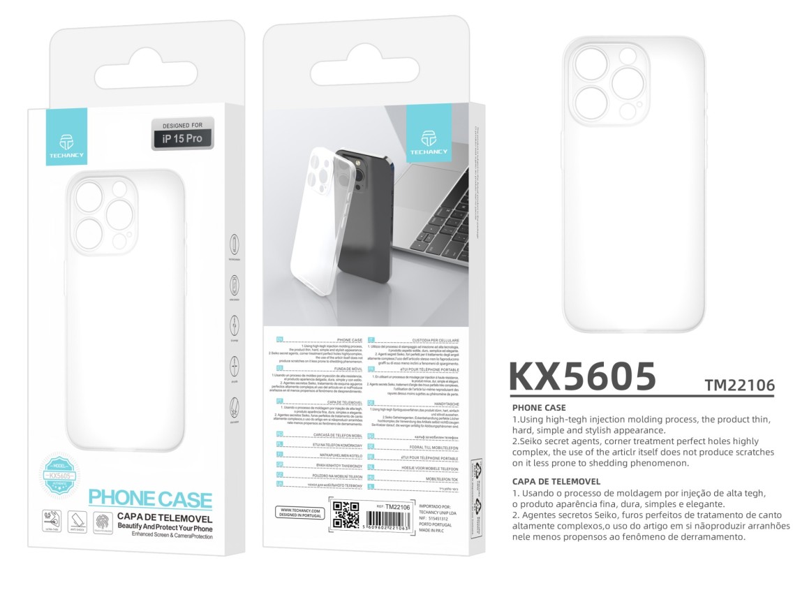 Techancy Ultra-thin Transparent Color Cell Phone Case KX5605, Compatible with Iphone 15 Pro Cell Pho