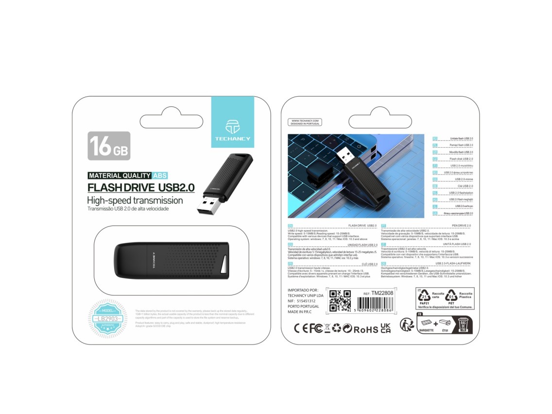 Techancy USB Flash Drive 16GB Black LB2903, USB 2.0, Compatible with PC/Mobile/Mac, Secure File Stor