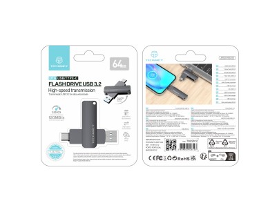 Unidad flash USB 3.2 de alta velocidad Techancy LB2904, 64 GB, conector USB-A tipo CE 2 en 1, compat
