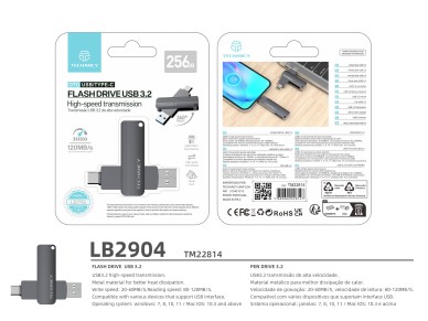 Unidad flash USB 3.2 de alta velocidad Techancy LB2904, 256 GB, conector USB-A tipo CE 2 en 1, compa