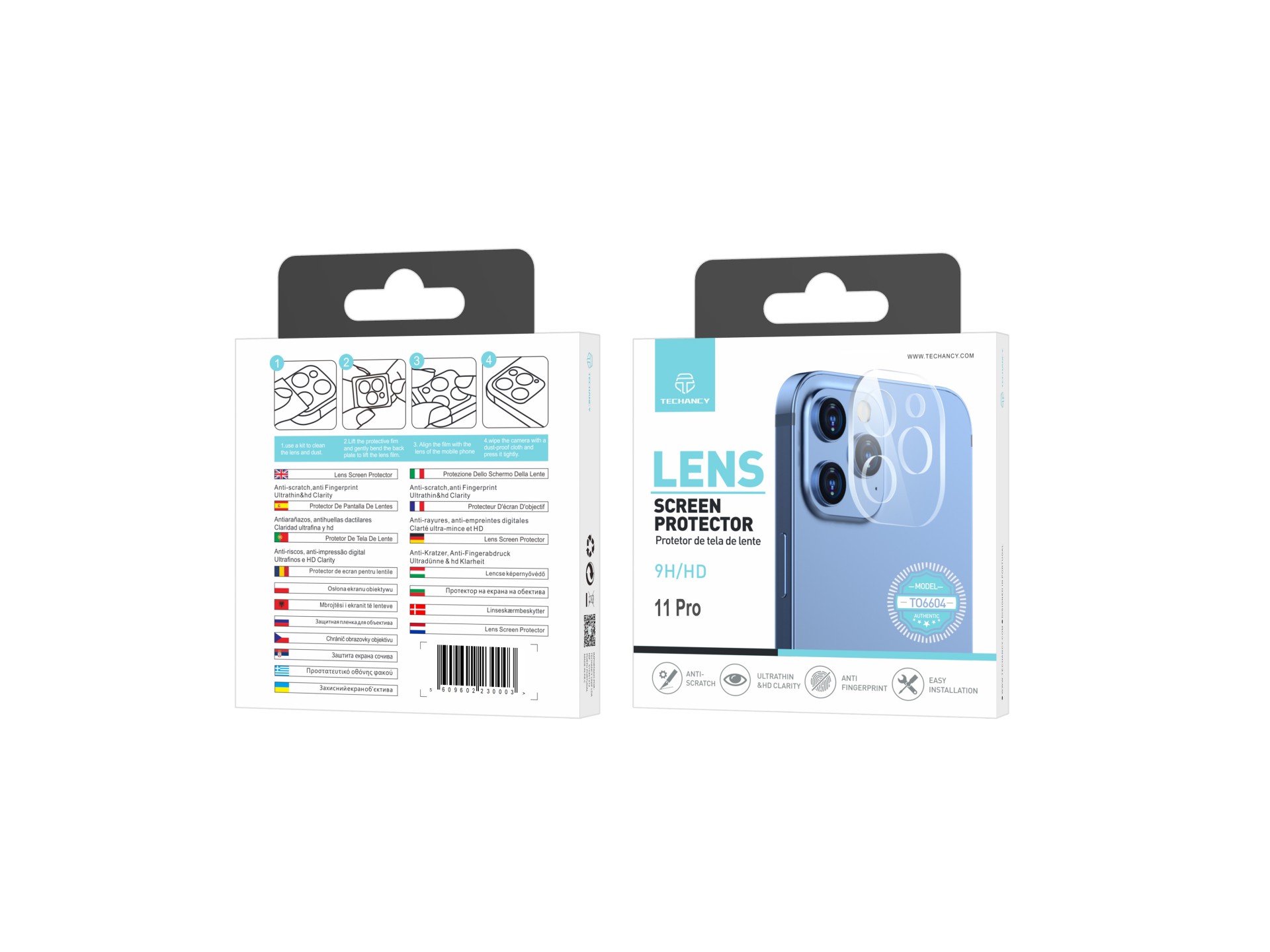 Techancy Protetor de Lente para iPhone 11Pro TO6604, 9H Anti-riscos, Anti-digital, Ultrafino e HD,