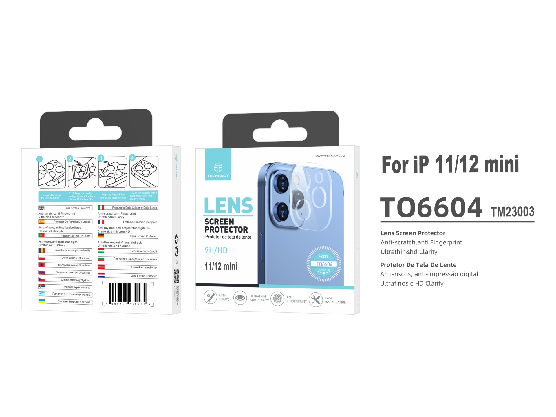 Techancy Lens Protector for iPhone 11/12Mini TO6604, 9H Anti-Scratch, Anti-Fingerprint, Ultra-Thin a