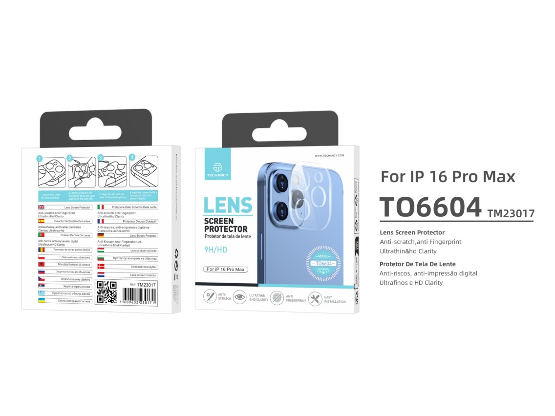 Techancy Lens Protector for iPhone 16 Pro Max TO6604, 9H Anti-scratch, Anti-fingerprint, Ultra-thin