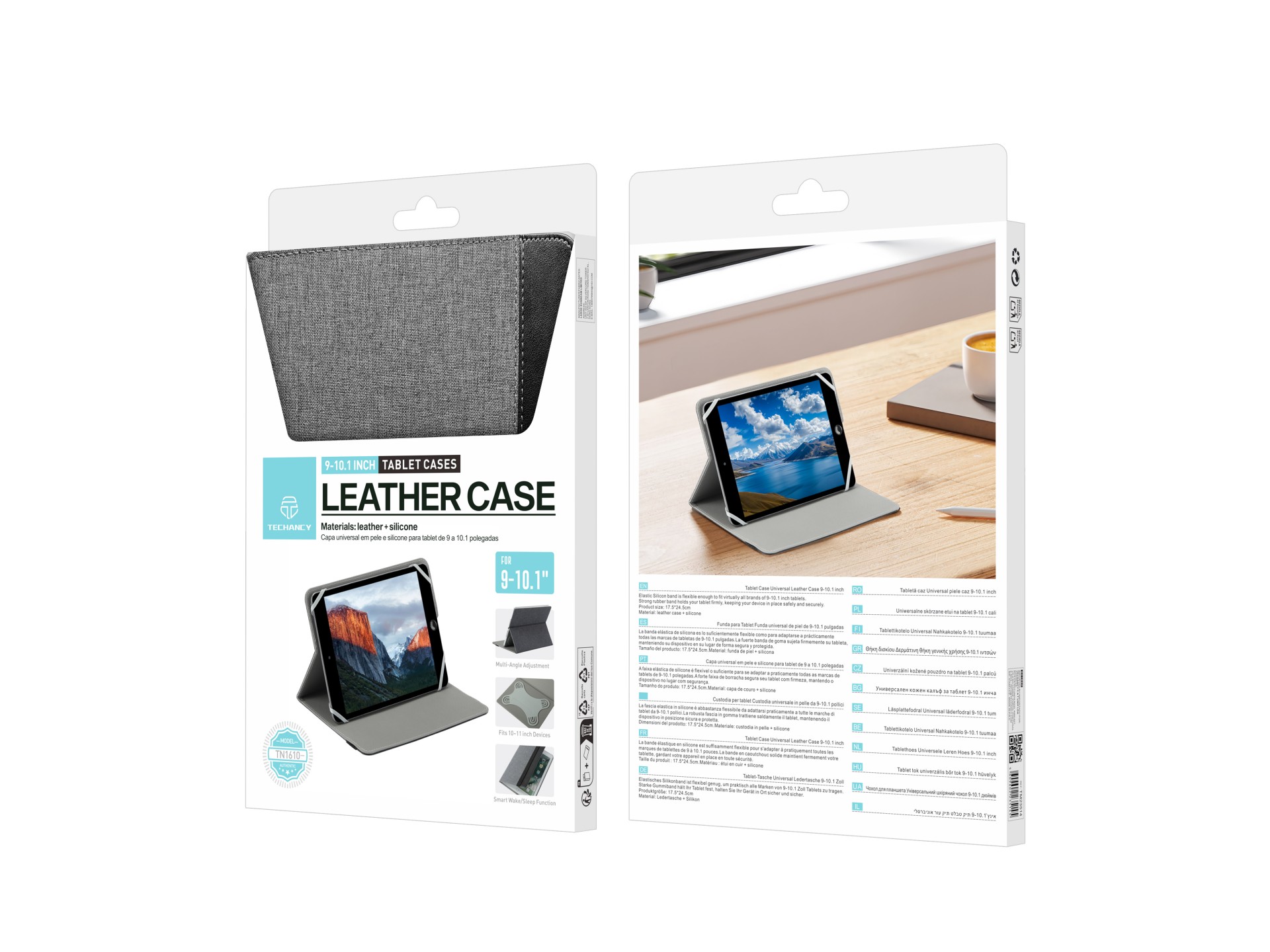 Funda universal Techancy TN1610 para tableta de 9 a 10,1 pulgadas, de cuero, silicona, ajustable, co