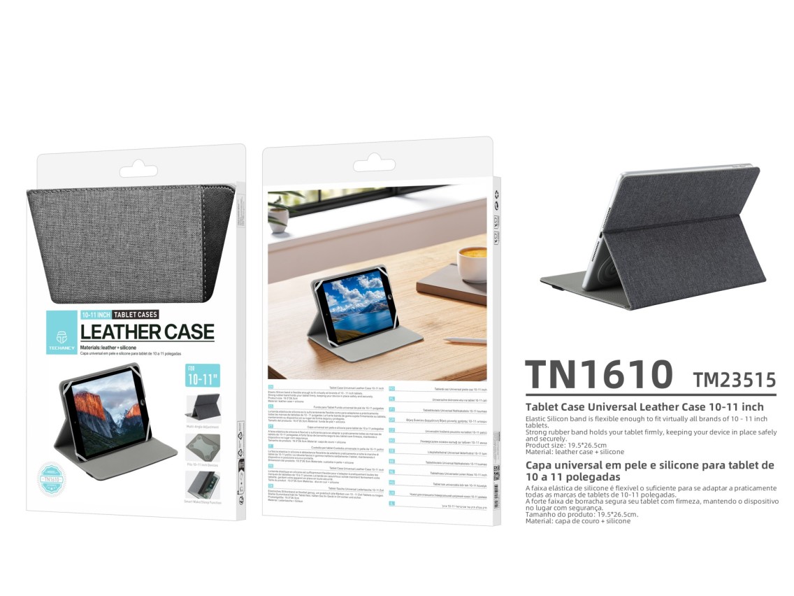 Funda universal Techancy TN1610 para tableta de 10-11 pulgadas, de cuero y silicona, ajustable, con