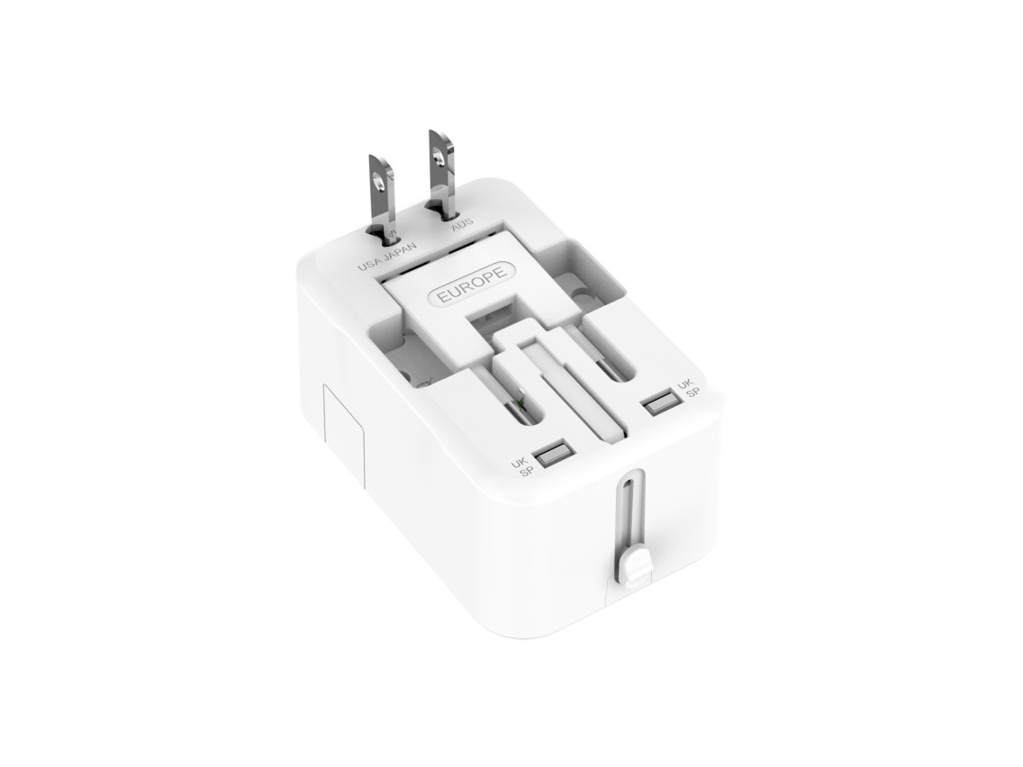 Techancy Adaptador Universal De Viagem Branco MB2500, 2500 W (Máx.) Função De Conversão De Ficha De