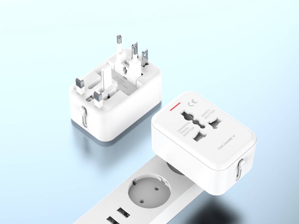 Techancy Adaptador Universal De Viagem Branco MB2500, 2500 W (Máx.) Função De Conversão De Ficha De
