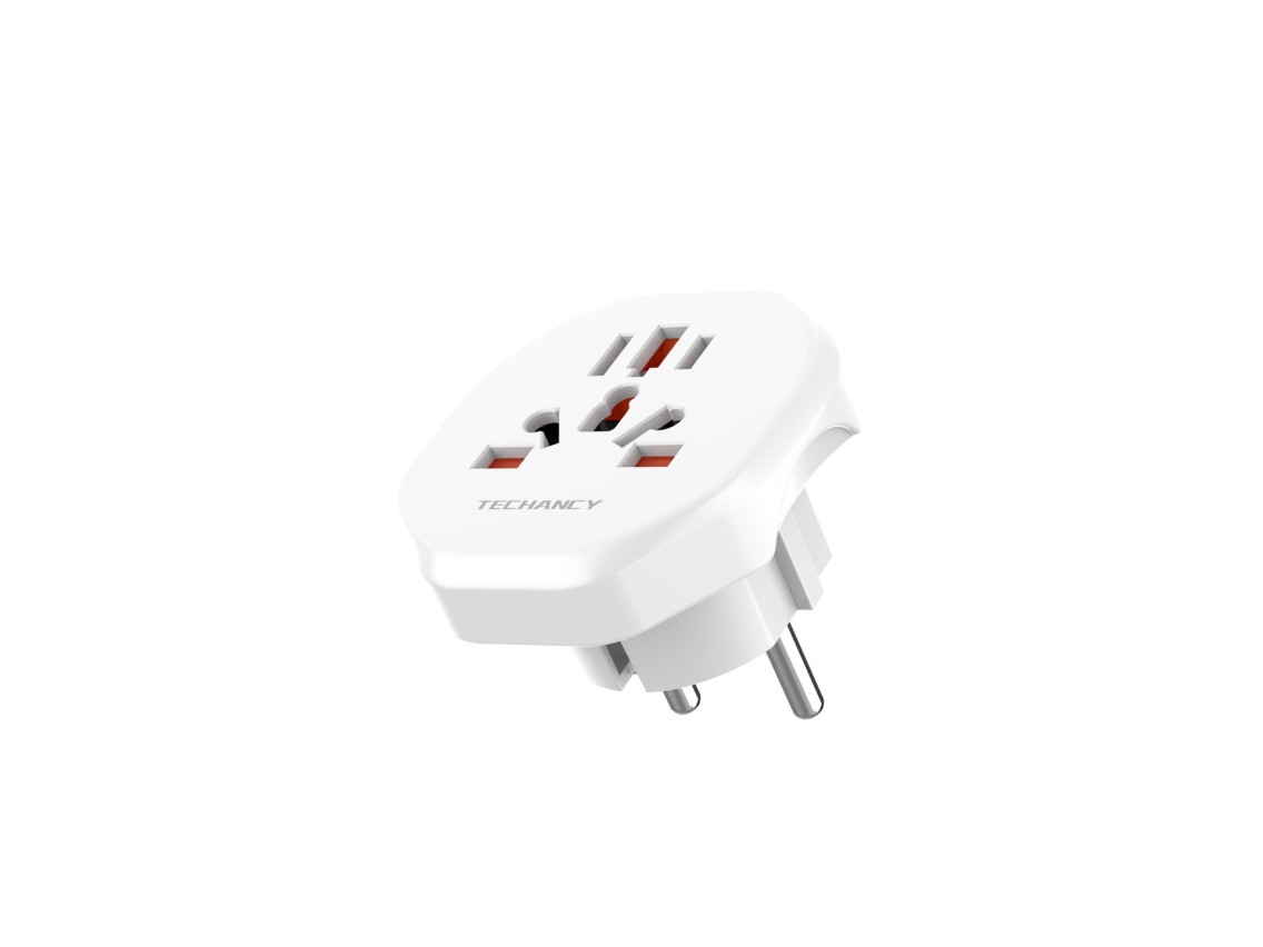 Techancy MB2500 White Travel Adapter, 2500W (Max.) EU to Global Plug for Cross-Border Travel